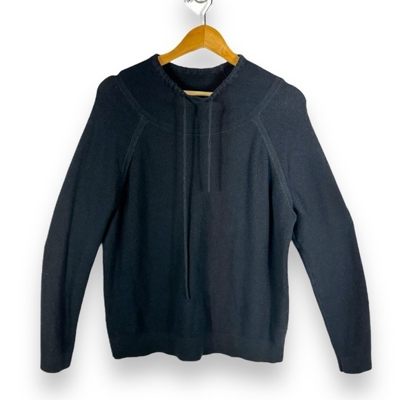 Elliott Lauren Modal Knit Waffle Stitch Funnel Neck Drawstring Sweater, Black, L - Picture 1 of 9